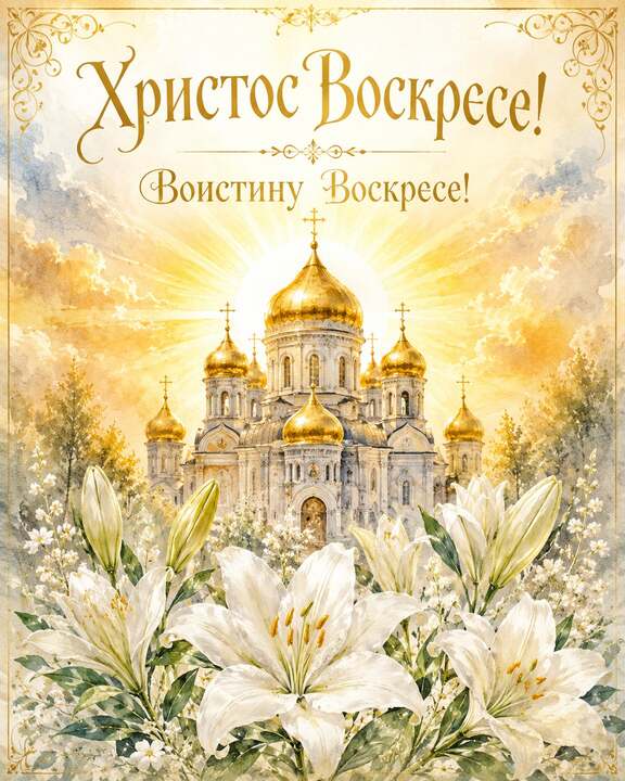 Пасхальная православная открытка Христос Воскресе
